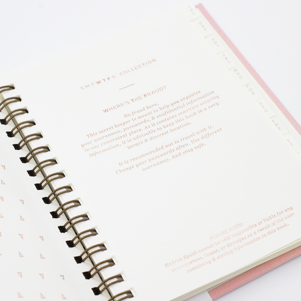 SMTWTFS Secret Keeper Coral Pink (Password Book) - Hadron Epoch